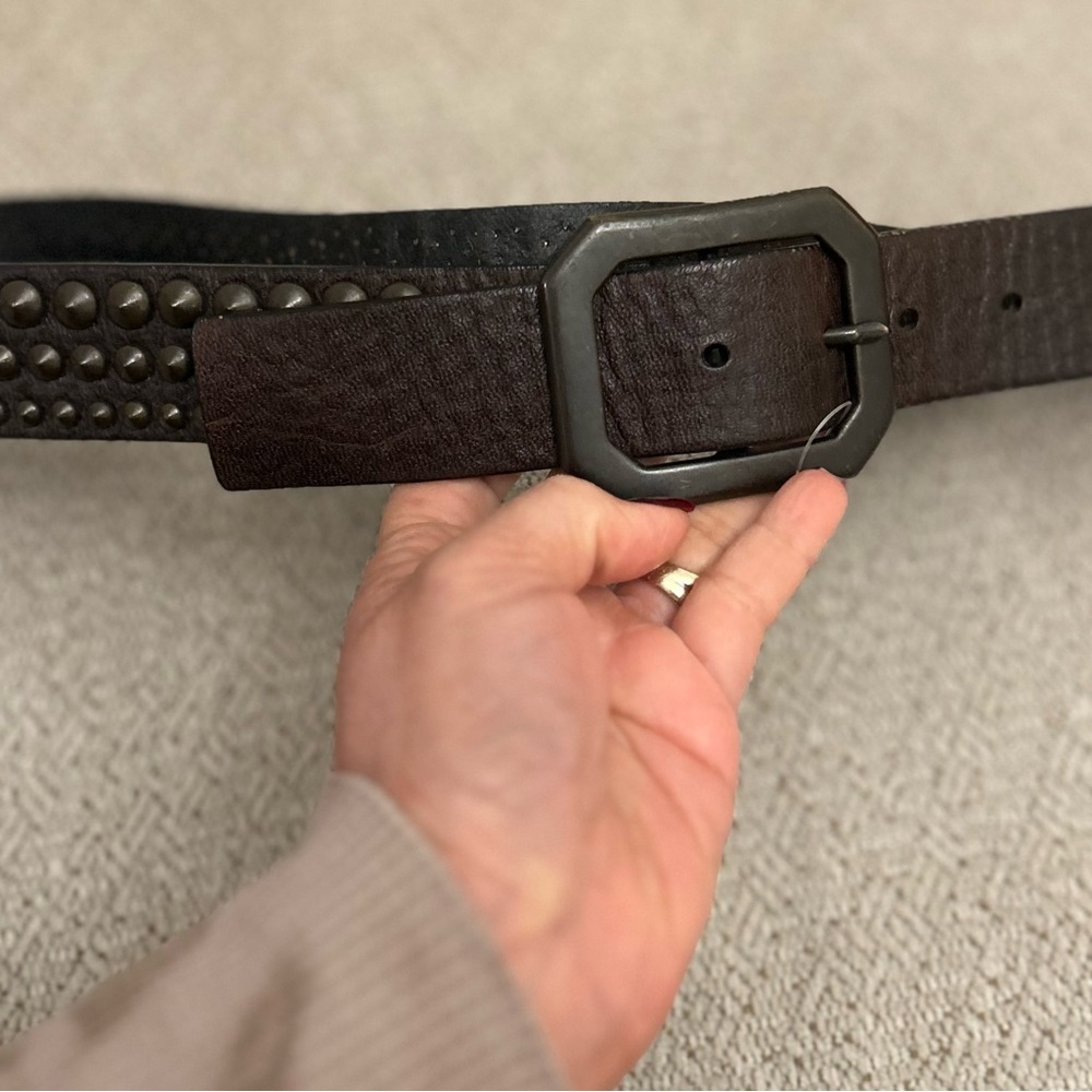 Brown Studded Metal Leather Belt Size Medium